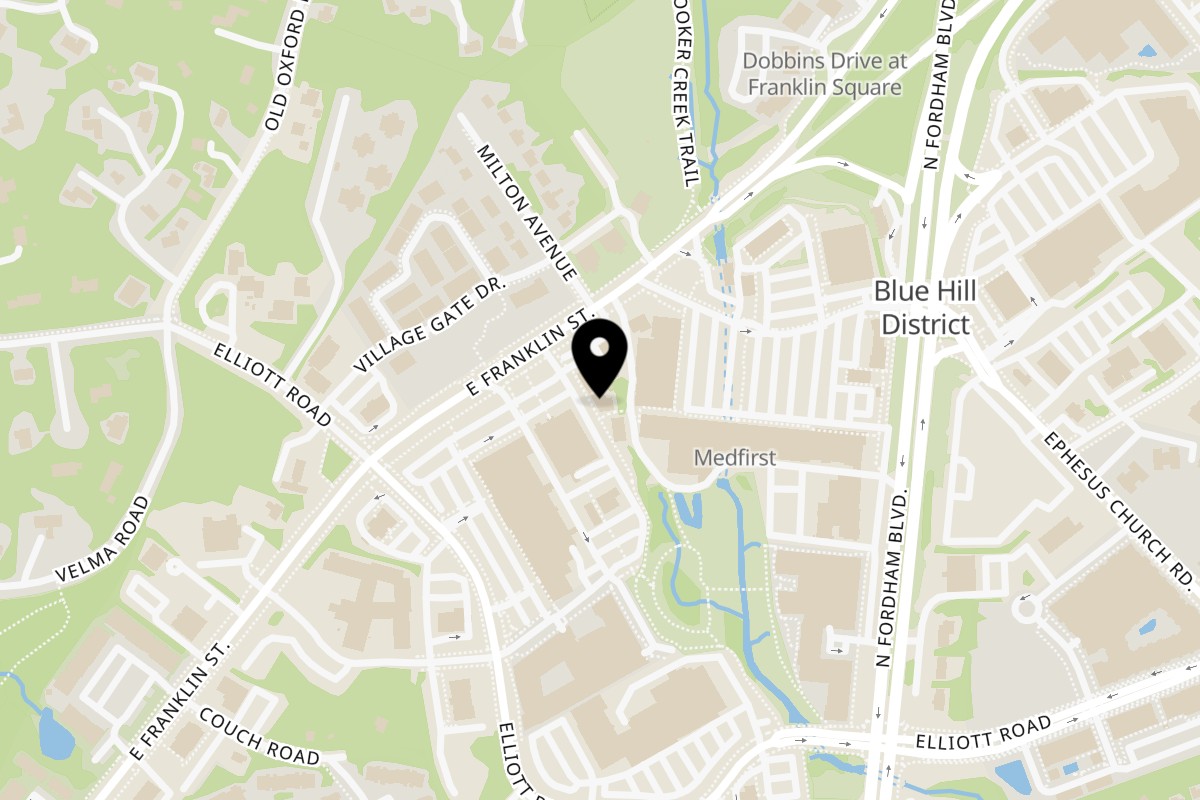 Map showing the location of Bharath Cafe Chapel Hill on 1704 E Franklin St in Chapel Hill